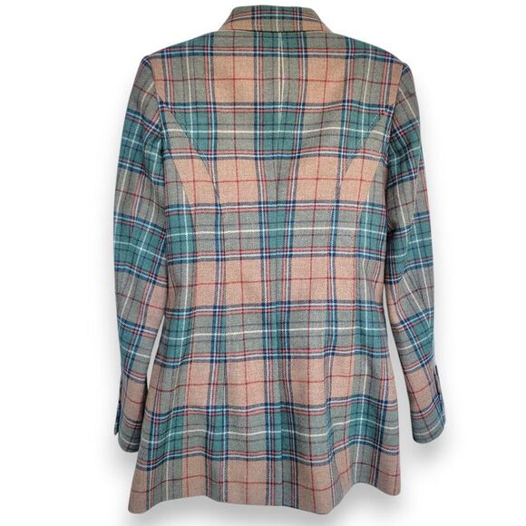 Pendleton Virgin Wool Tan Green Plaid Blazer Jacket Preppy Academia | 6 Petite - Picture 4 of 9